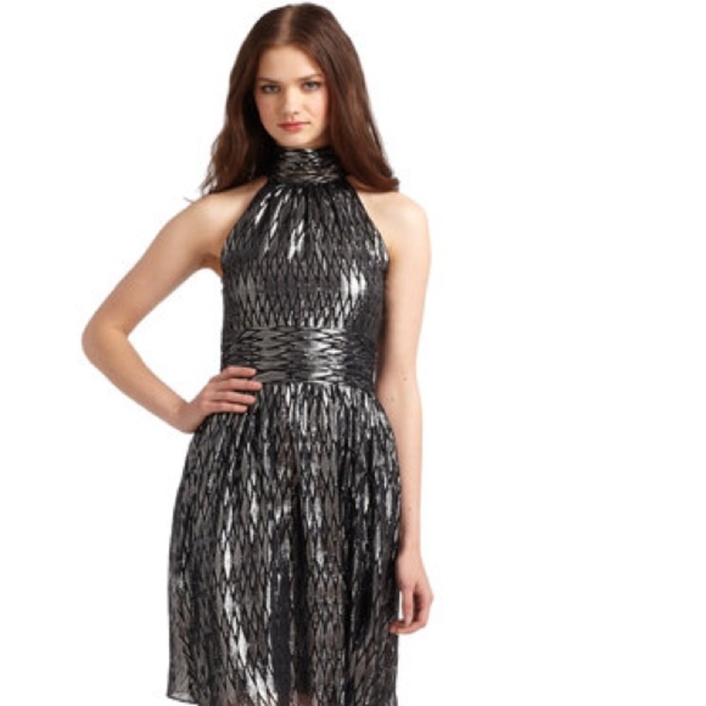 Halston Heritage High Neck Halter Cocktail Dress